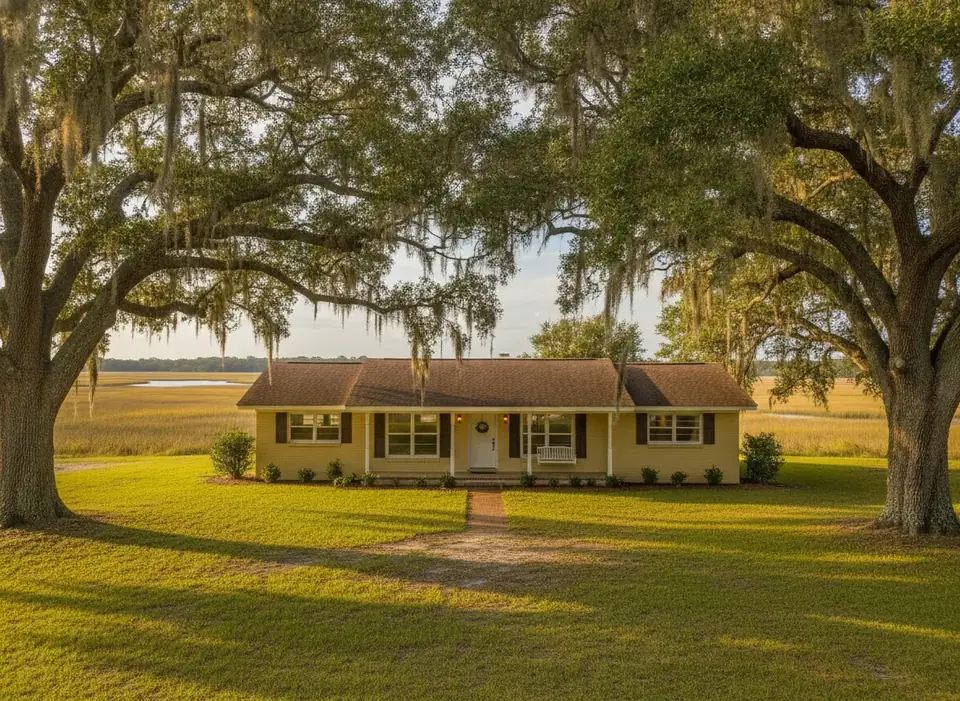 Ranch house under live oaks on James Island